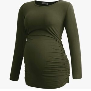 Smallshow Army Green Women's Maternity Long Sleeve Pregnancy Top Size Medium